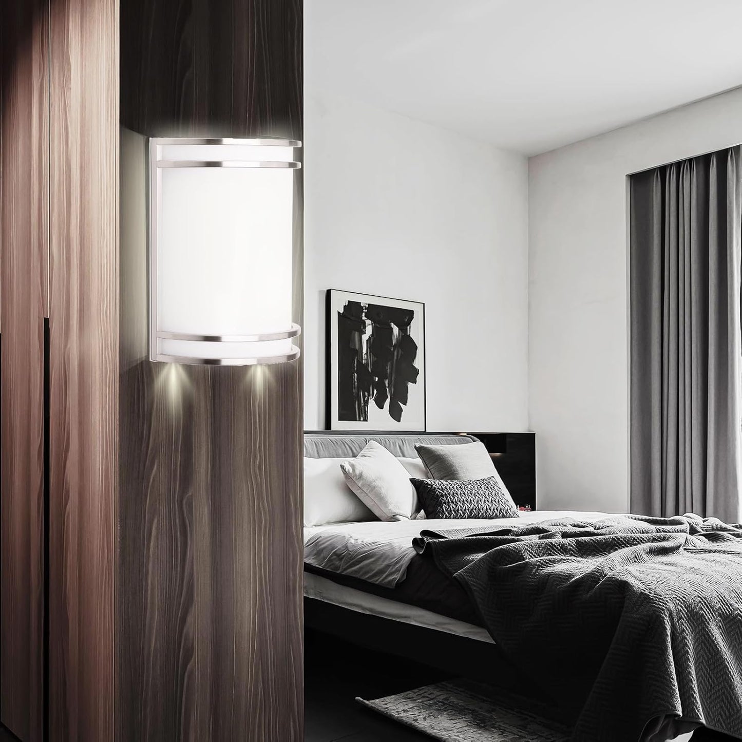 Indoor Wall Sconce, Half Cylinder Wall Light Fixture, 3000K 4000K 5000K Color Temperature Adjustable, Dimmable LED Modern Wall Light for Hallway Bedroom Living Room, Brushed Nickel