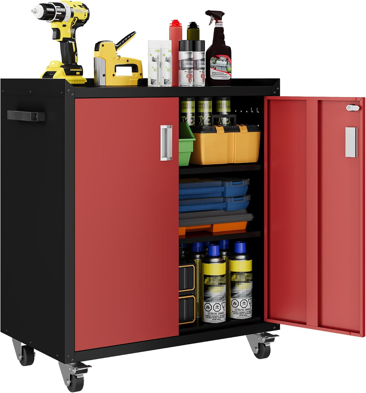 lcaopc metal storage cabinet with wheels - lockable, main product view