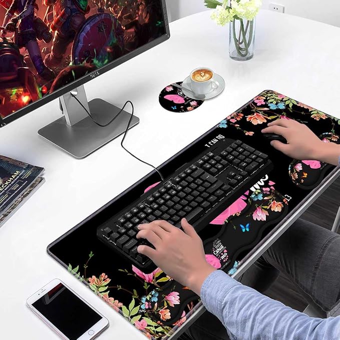 Ergonomic Keyboard Wrist Rest & Mouse Pad Wrist Rest Set, Floral Butterfly - Image 7