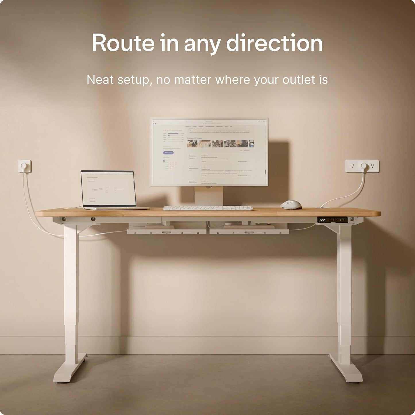 Desktronic Cable Duct Desk White Set of 2 - Stainless Steel Cable Management Desk Cable Duct with 5 Cable Cut-Outs - Easy to Install Cable Organiser - Cable Holder