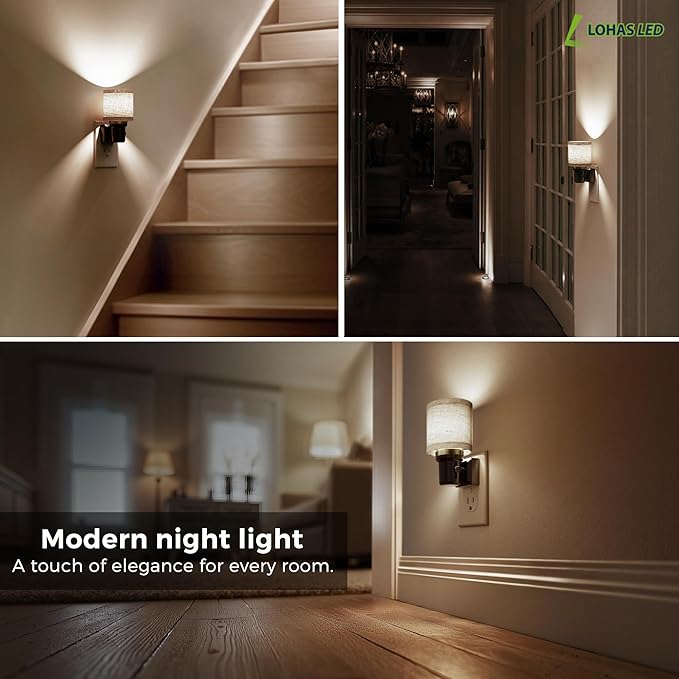 L LOHAS LED Night Lights Plug into Wall, 2 Pack Linen Fabric Cylinder Decor - Image 7