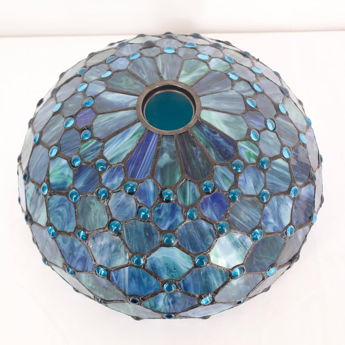 12 Inch Tiffany Lamp shade Replacement Only(Blue) | Stained Glass Lampshade Only 1-5/8-Inch Fitter Opening for Arched Floor Lamp, Torchiere Lamp, Pendant Light