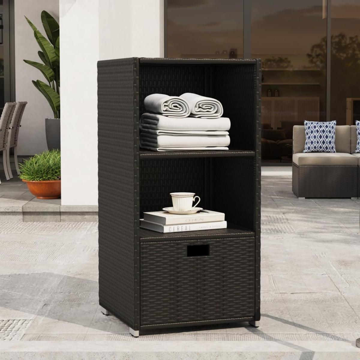 aoxun outdoor towel cabinet, pool accessory storage organizer, front angle view