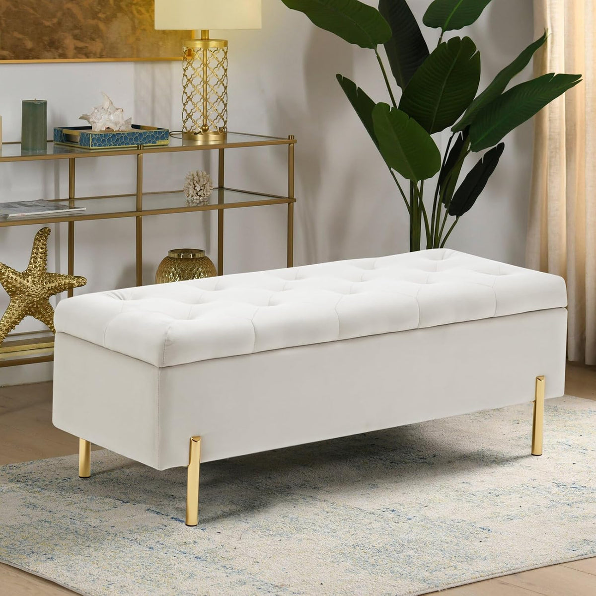 velvet storage bench ottoman, 45.6-inch end of bed, front angle view