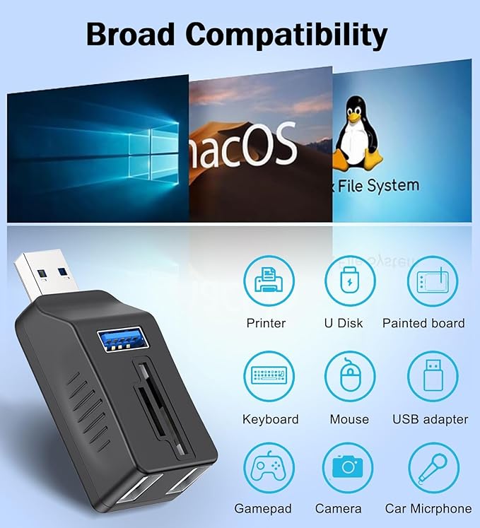 VIENON 5-Port USB 3.0 Hub with SD TF Card Reader, USB Extender Adapter with - Image 7