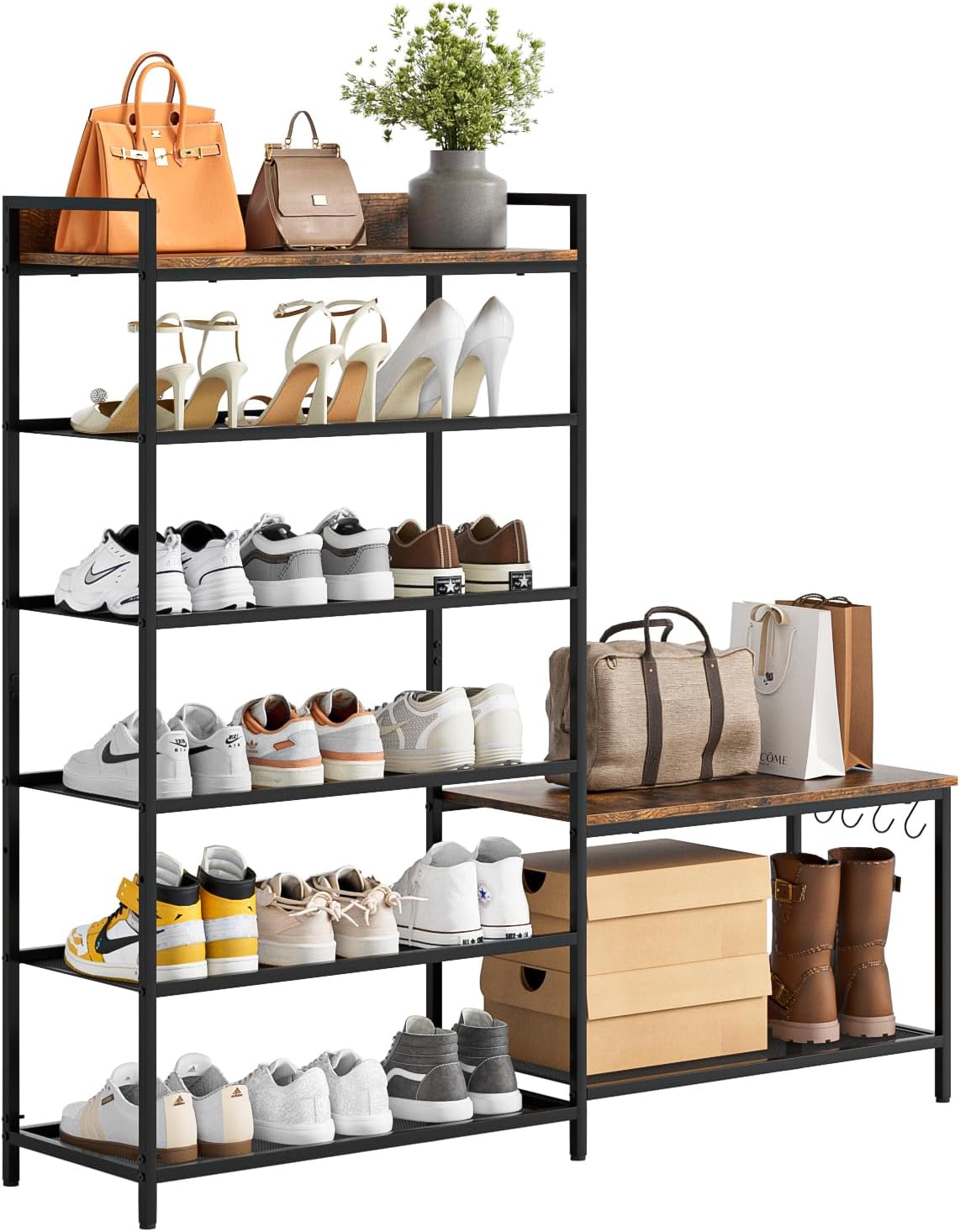 shoe rack bench storage organizer for entryway,6-tier industrial, main product view