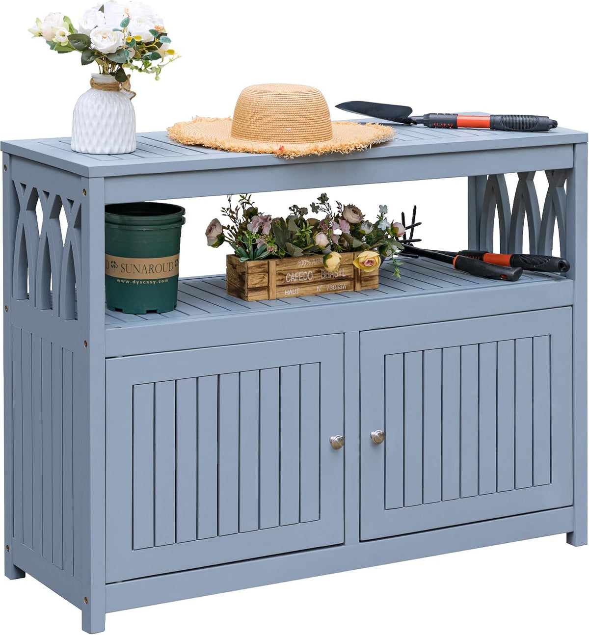 devoko acacia wood patio cabinet with 2 magnetic, main product view