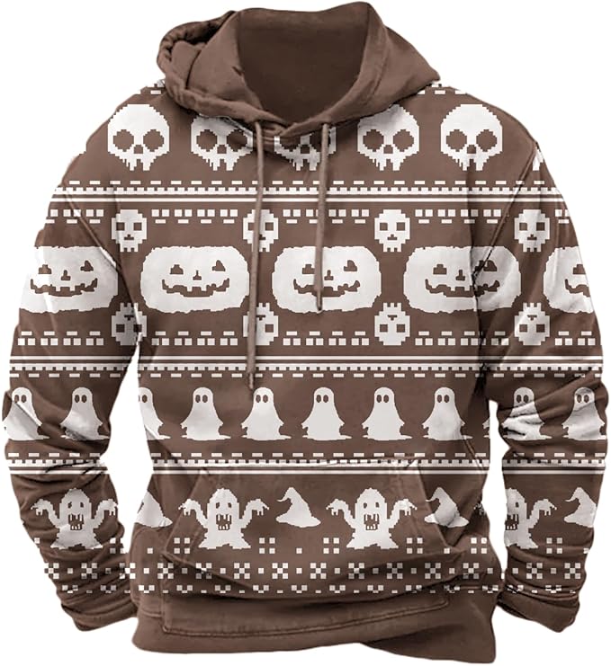 Halloween Hoodie Men Graphic Pumpkin Ghost Printed Sweatshirt Casual Trendy by Spatofa