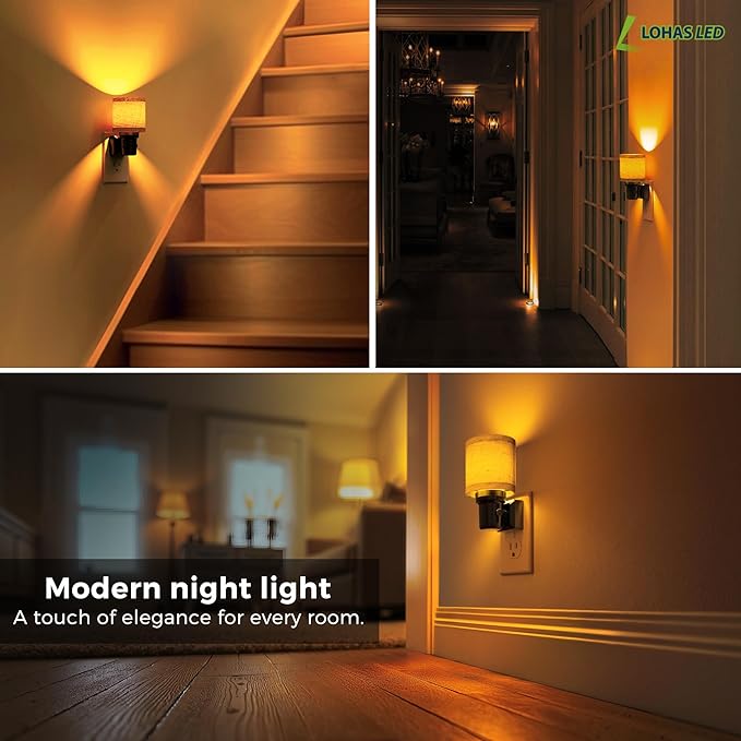 L LOHAS LED Night Lights Plug into Wall, Linen Fabric Cylinder Decor Night Light - Image 7