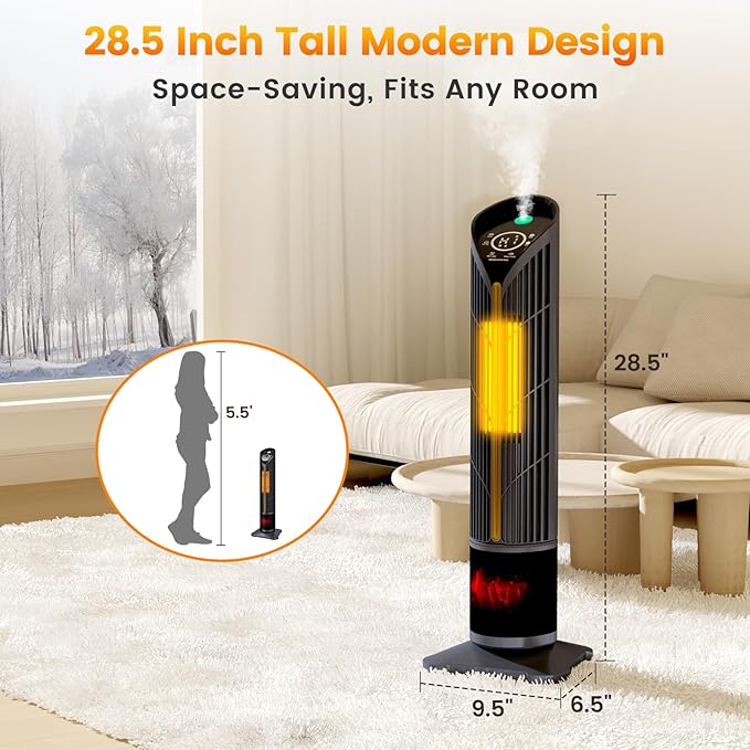 Auertech 28" Space Heater with Humidifier & LED Lights, 3 in 1 Electric Space - Image 8
