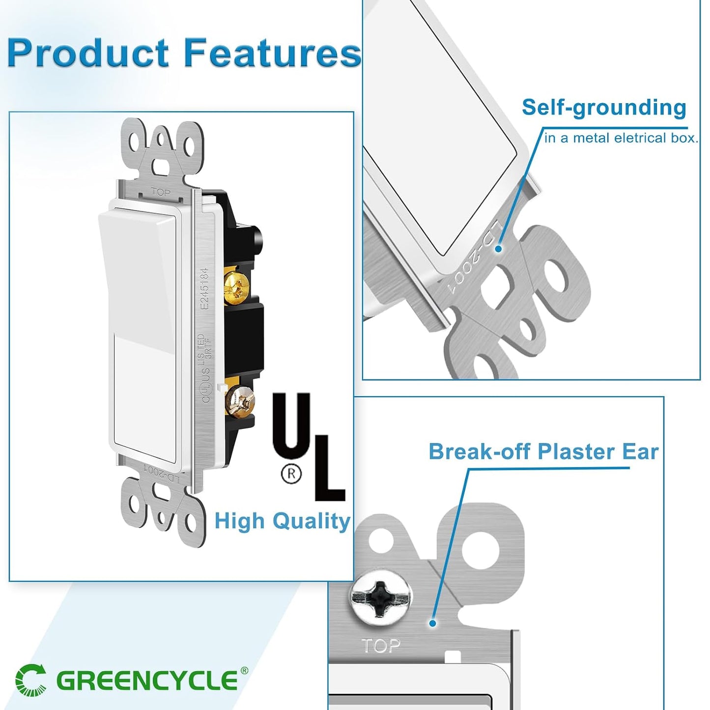 Greencycle Lights Switches Rocker,5Pack 15 Amp Single Pole Lights Switches White,SP Paddle Light Switch,120V-277V AC,On/Off Wall Switch,Residential/Commercial Grade,Home & Office,UL Listed