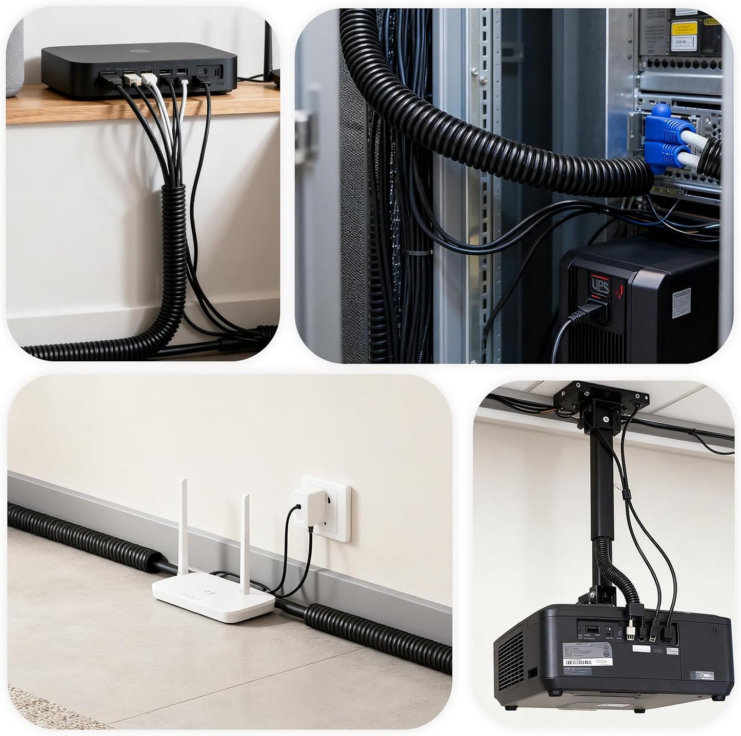 120ft 1/2 inch Split Wire Loom Tubing Kit with 2 Clamps - Flexible Abrasion Resistant Conduit for Automotive, Mechanical Cable Protection