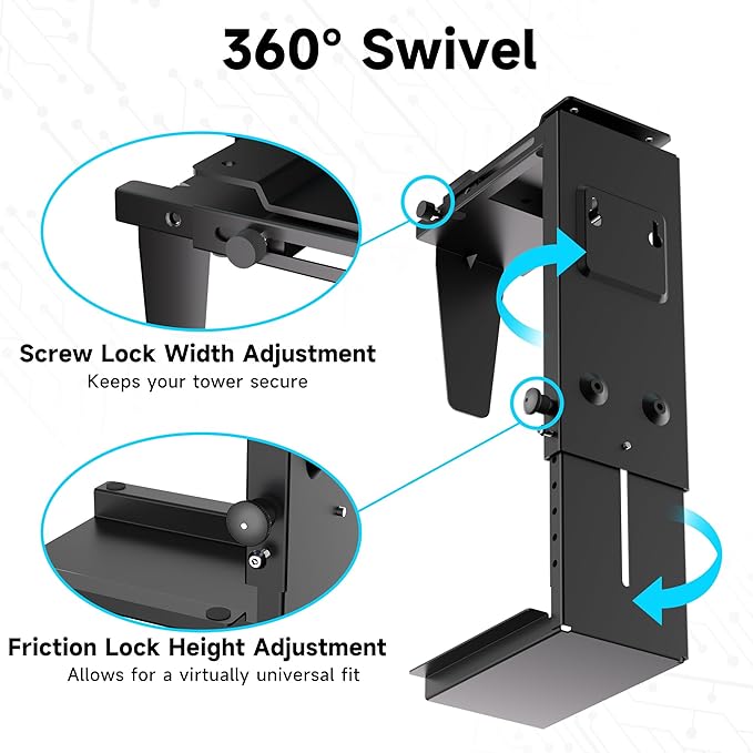 Pholiten Under Desk CPU Mount, Universal Desk Leg CPU Mount, 3.94 to 11.61 inch - Image 7