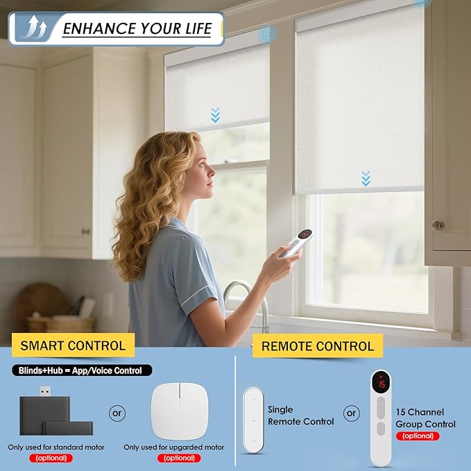 MANSNIX Motorized Blinds with Remote, No Drill No Tools Automatic Roller Shades - Image 6