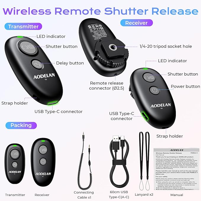 Upgraded USB-C Rechargeable Wireless Remote Control, AODELAN Camera Shutter - Image 9