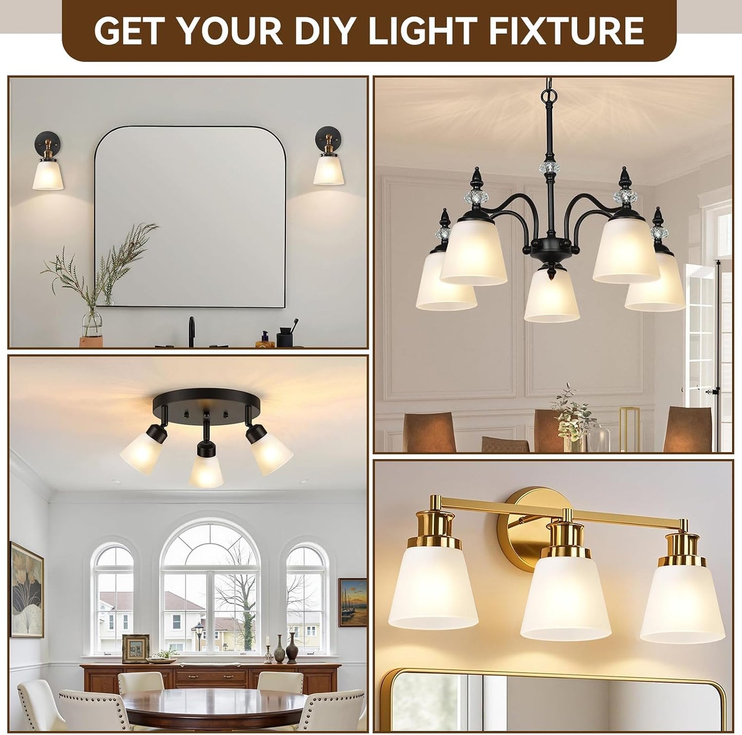 3 Pack White Glass Shade Covers, Glass Lamp Shade Replacements for Light Fixtures, 2.1 Inch Fitter Globes White Lampshades for Chandelier Bath Vanity Lights Wall Sconces Pendants