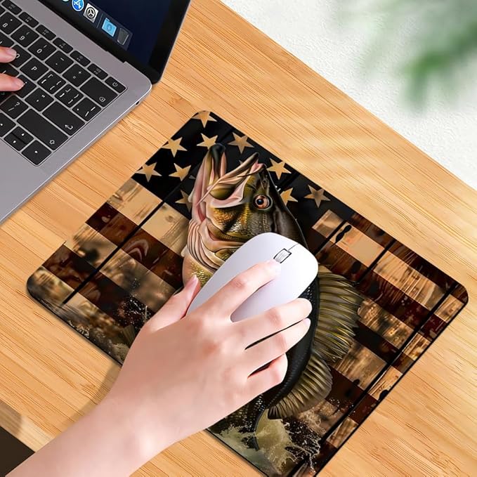 Wooden American Flag Fish Square Mouse pad, Waterproof, Anti Slip Rubber Base - Image 7