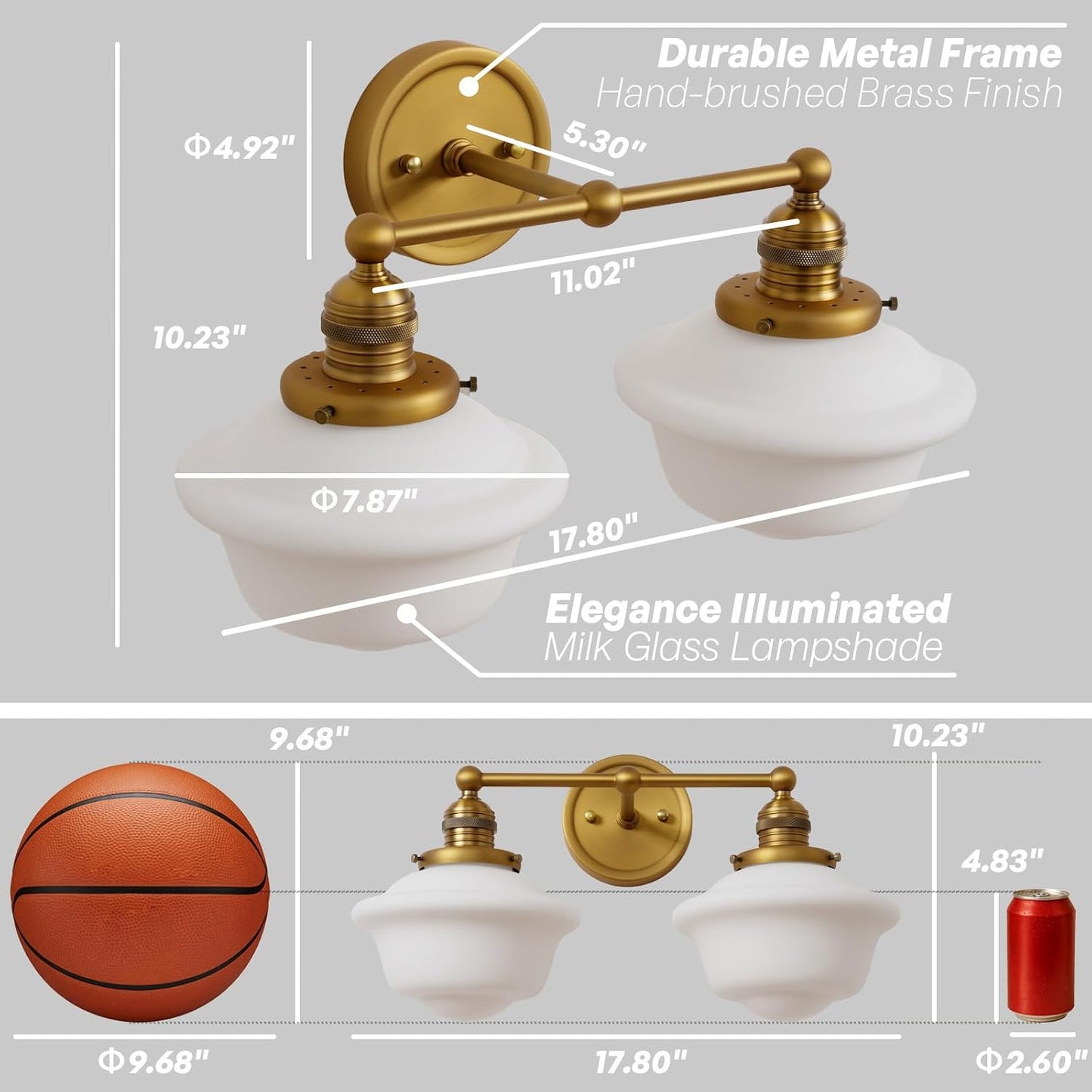 Vintage 2-Lights Wall Sconce Lights Brass Gold Bathroom Vanity Light with Milk Glass Double Sconce Wall Mounted Lamp for Bedroom Living Room Bathroom Mirror Kitchen Hallway Hardwire