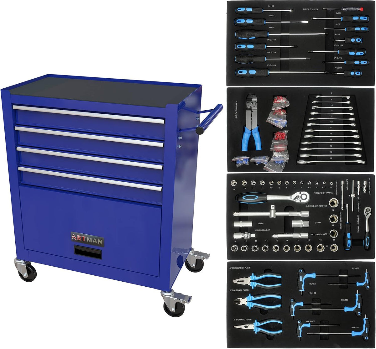 campfun 238pcs tool set, 4 drawers rolling tool, main product view
