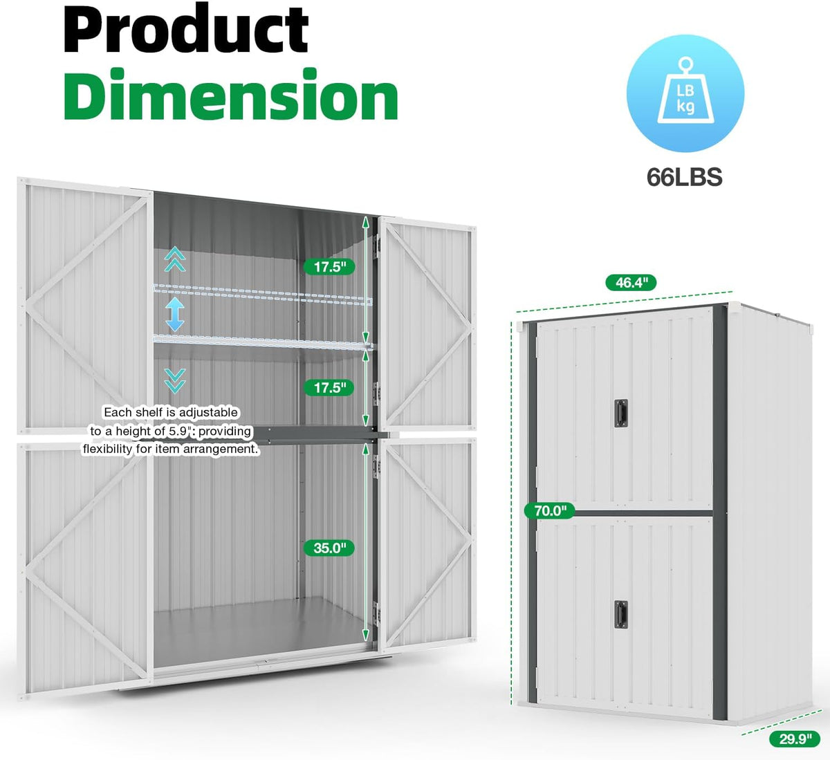 aecojoy outdoor storage cabinet waterproof, 70'' large vertical, front angle view