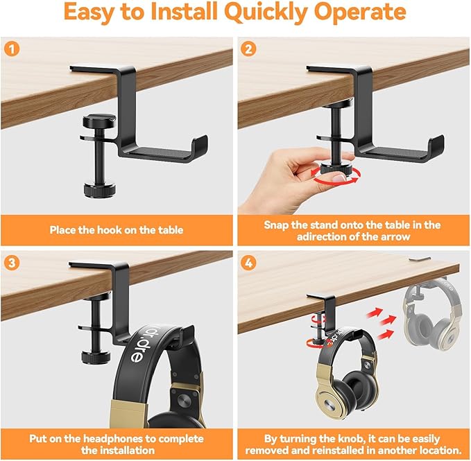 Yocice Headphone Hanger Holder Stand-Under Desk Headphone Hanger, Headset Hook - Image 6