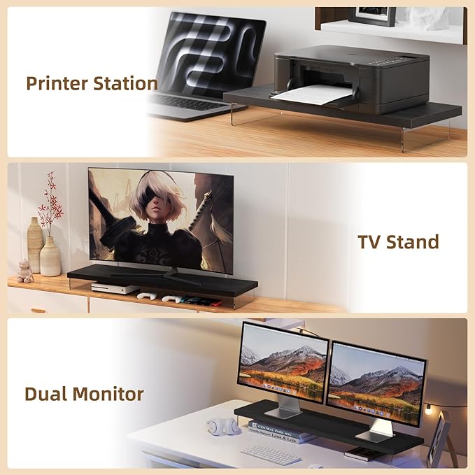 SSWOOD Dual Monitor Stand Riser, Wooden Desktop Organizer Shelf - Image 6