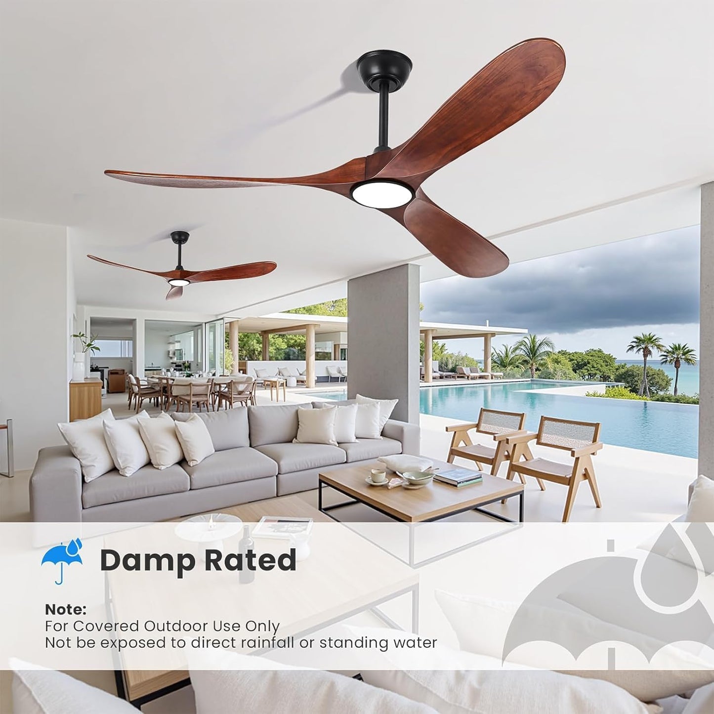 heimo 72 Inch Ceiling Fan with Light and Remote Control, Wood Outdoor Ceiling Fans with Lights Dimmable for Bedroom Living Room Patios Proch Office Rustic Extra Large High Cfm Exterior Fan(Walnut)