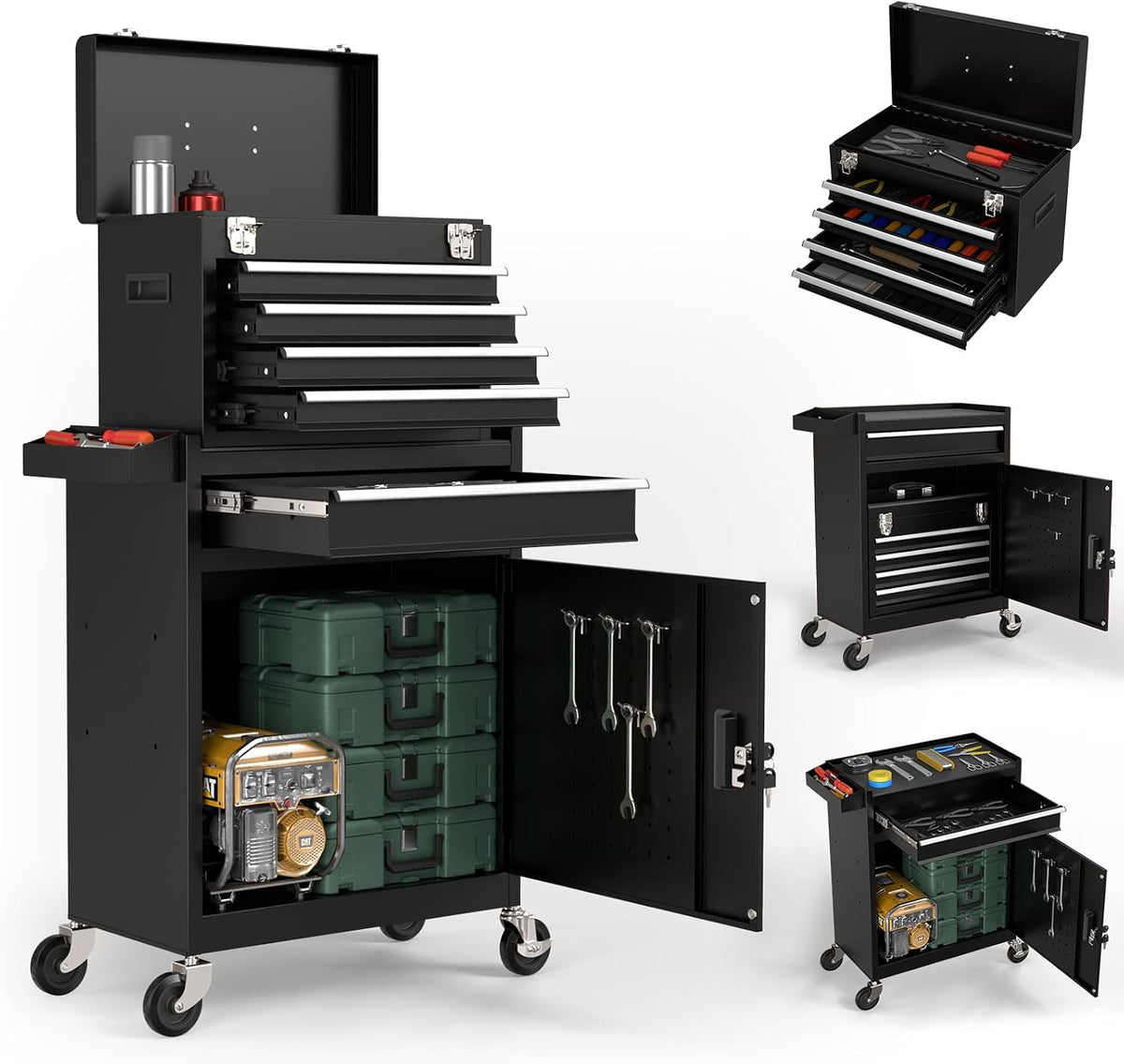 5-drawers black tool chest, 2-in-1 mechanic rolling tool, main product view