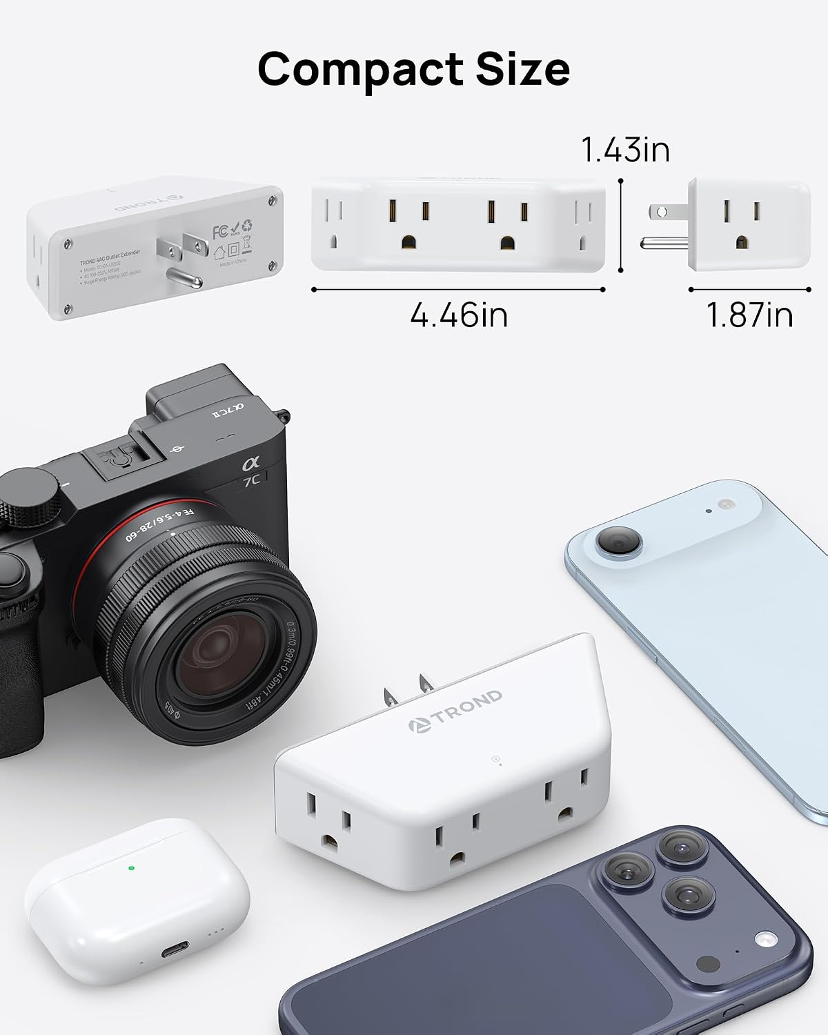 TROND Outlet Extender Surge Protector, Multi Plug Wall Outlet, White | 4 Grounded Sockets, 3 Way Angled Plug Adapter, Space-Saving, 900J, Electrical Wall Splitter for Bathroom Kitchen Office