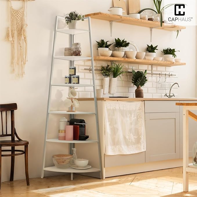 CAPHAUS Tall Corner Shelf Stand, 6-Tier Display Shelves, Ladder Corner Wood - Image 8