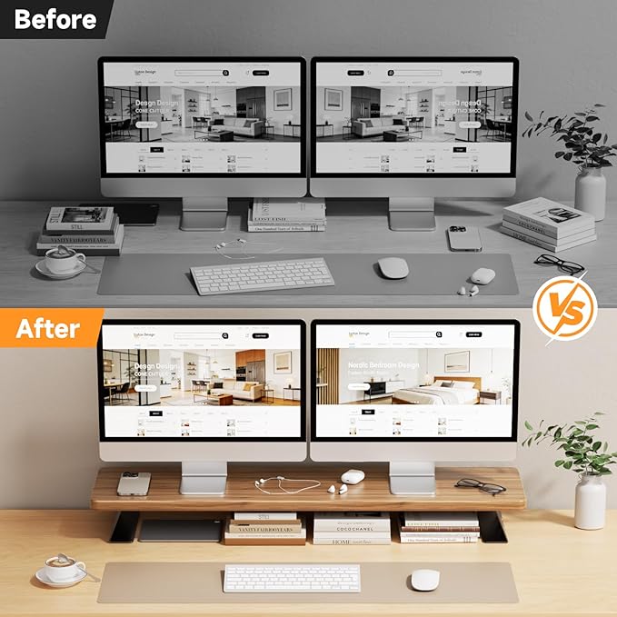 NestNeat Dual Monitor Stand Riser, 39 Inch Large Wood Monitor Stands - Image 8