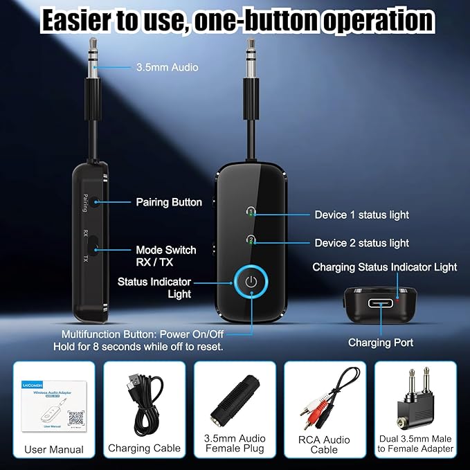 Premium Pro Bluetooth 5.4 Transmitter Receiver, Airplane Audio Adapter - Image 9