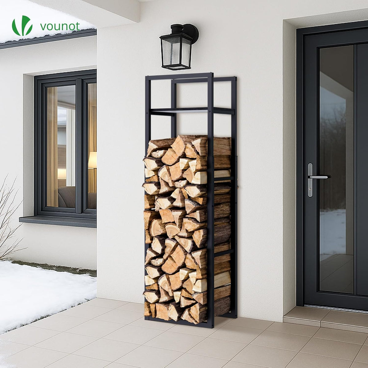 vounot® log store firewood storage rack with adjustable on a desk or shelf