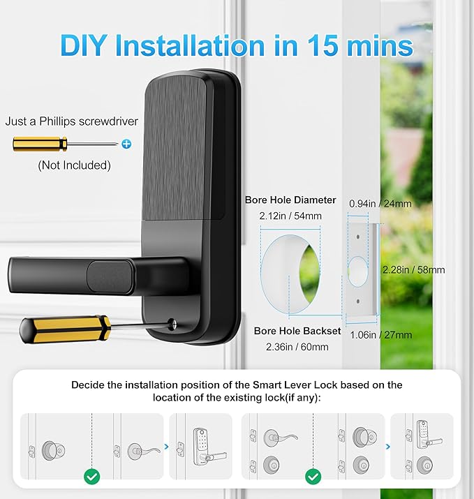 Aceele Keyless Entry Fingerprint Smart Door Lock, Built-in Wi-Fi, Electronic - Image 8