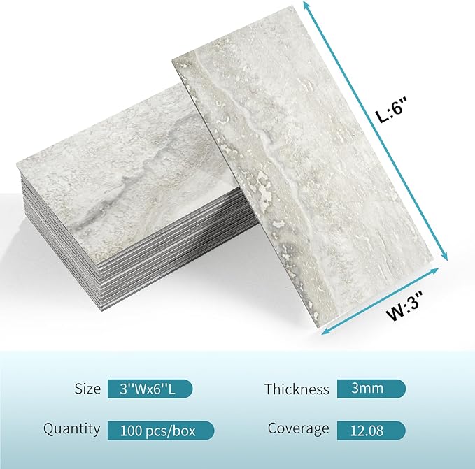 Vamos Tile 100-Piece Matt Beige Mixed Grey Slate Peel and Stick Backsplash - Image 9