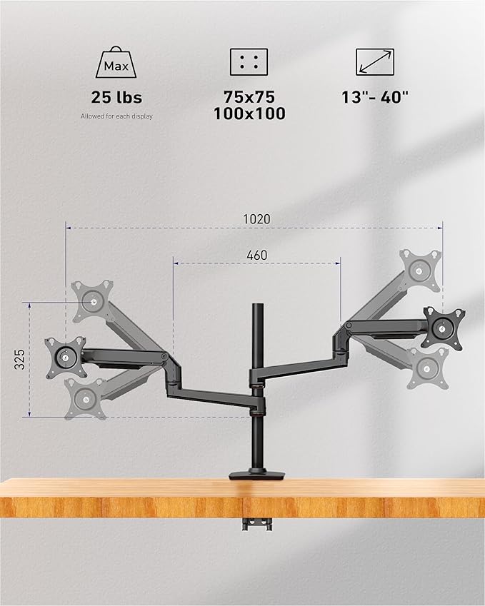Ergounion Quad Monitor Mount, Holds Screens up to 40 Inches and 25 lbs - Image 7
