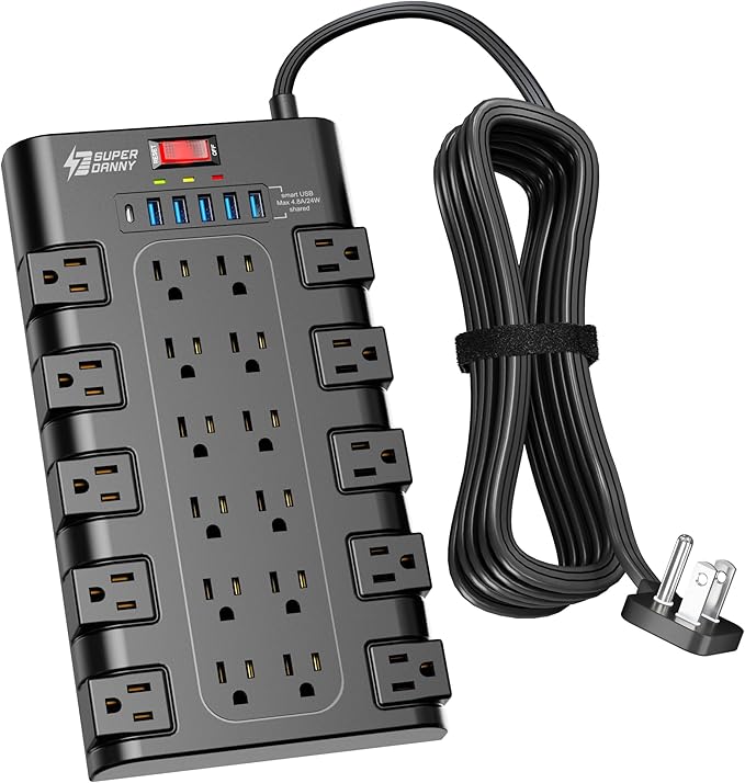 Flat Plug Power Strip, SUPERDANNY Surge Protector - Image 8
