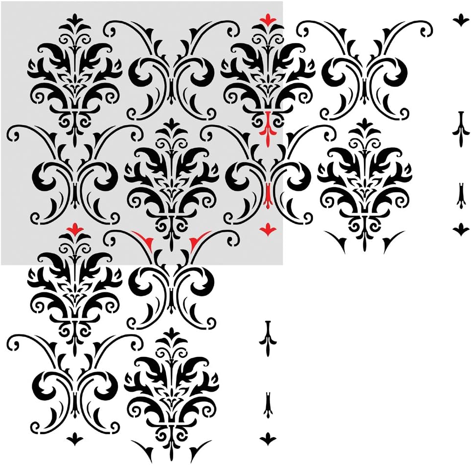 Wall Stencil - Reusable Template for DIY Decor Walls Rooms and Furniture, Wallpaper Look (Damask Allover Reusable Carol)