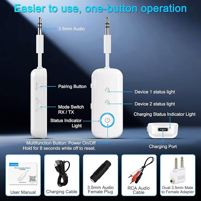 Premium Pro Bluetooth 5.4 Transmitter Receiver, Airplane Audio Adapter - Image 9