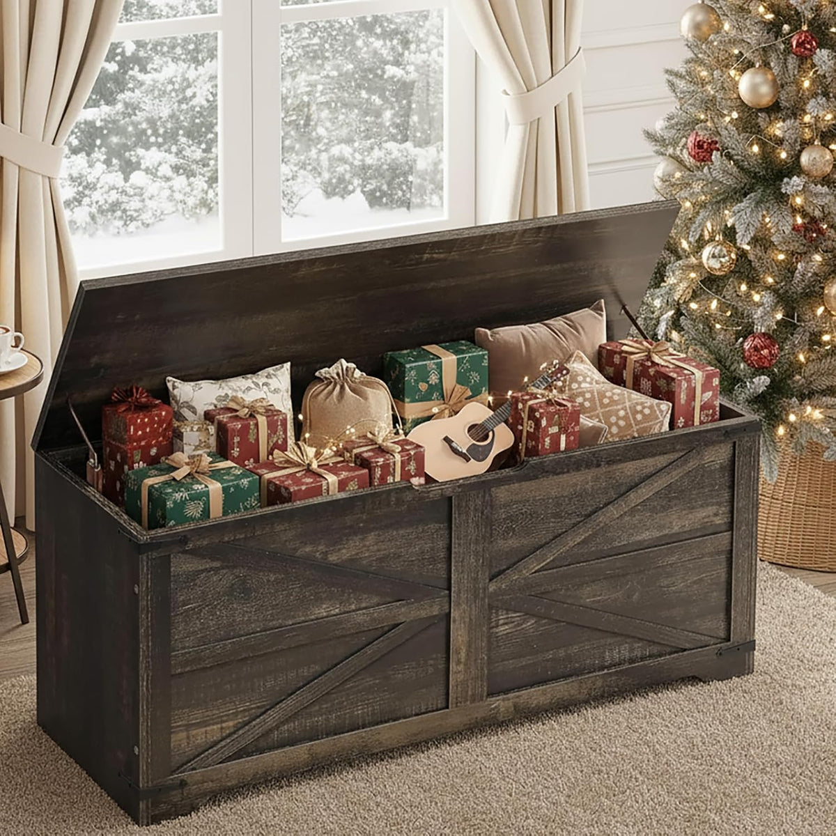 dwvo 47.2" farmhouse storage bench with safety hinges, main product view