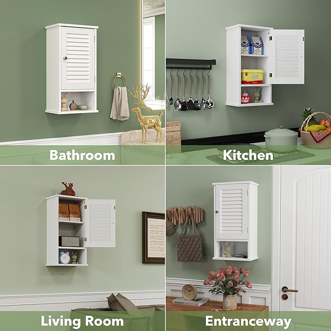 Small Bathroom Wall Cabinet, Slim Single Louvered Door Narrow Over The Toilet - Image 9