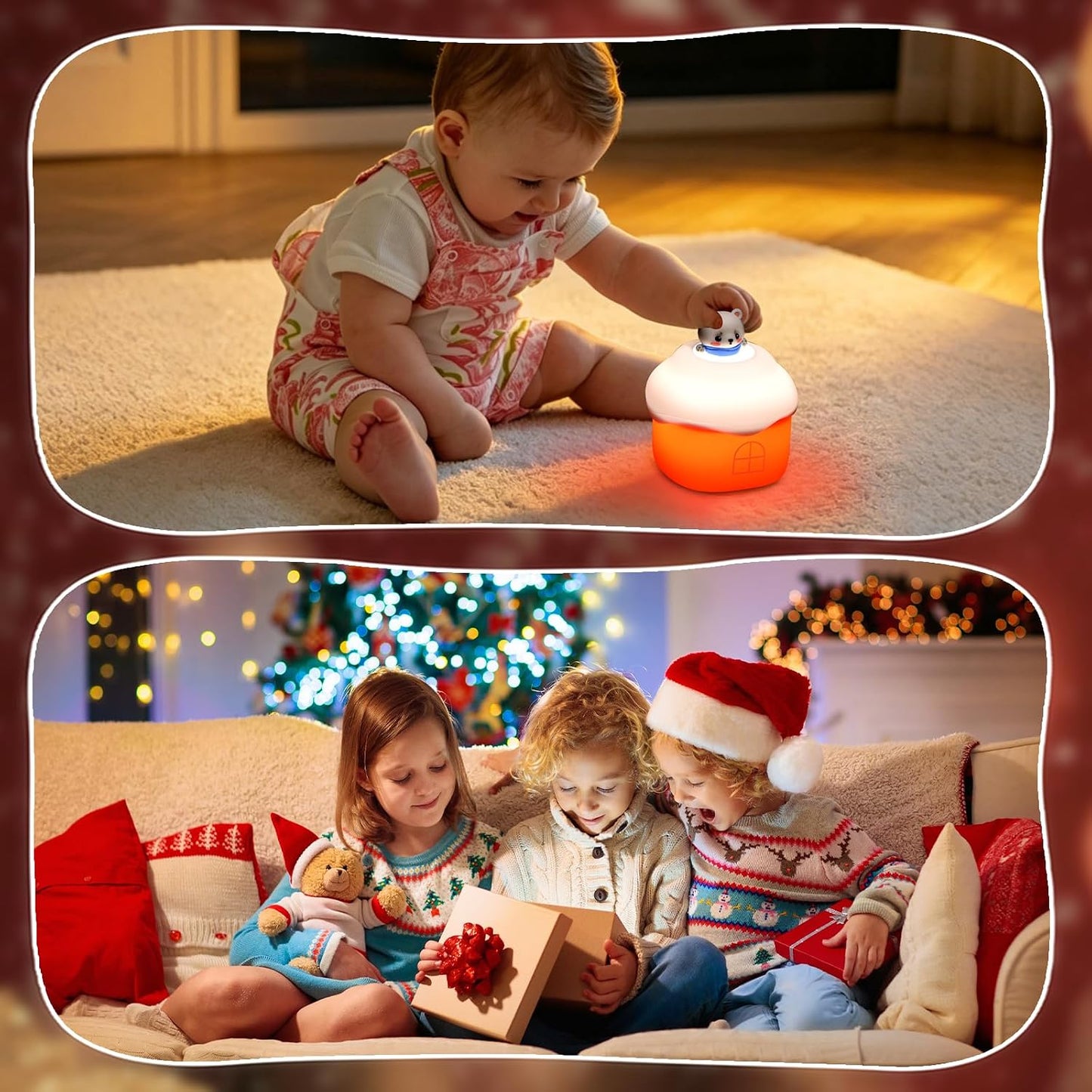 Snow Hut Silicone Night Light, Kids Bedside Lamp with 7 Fun Sound Effects, Touch Dimming, 30-Min Auto-Off Timer, Volume Control, 1000mAh Battery, Toddler Bedroom Essential, Birthday Surprise Bear