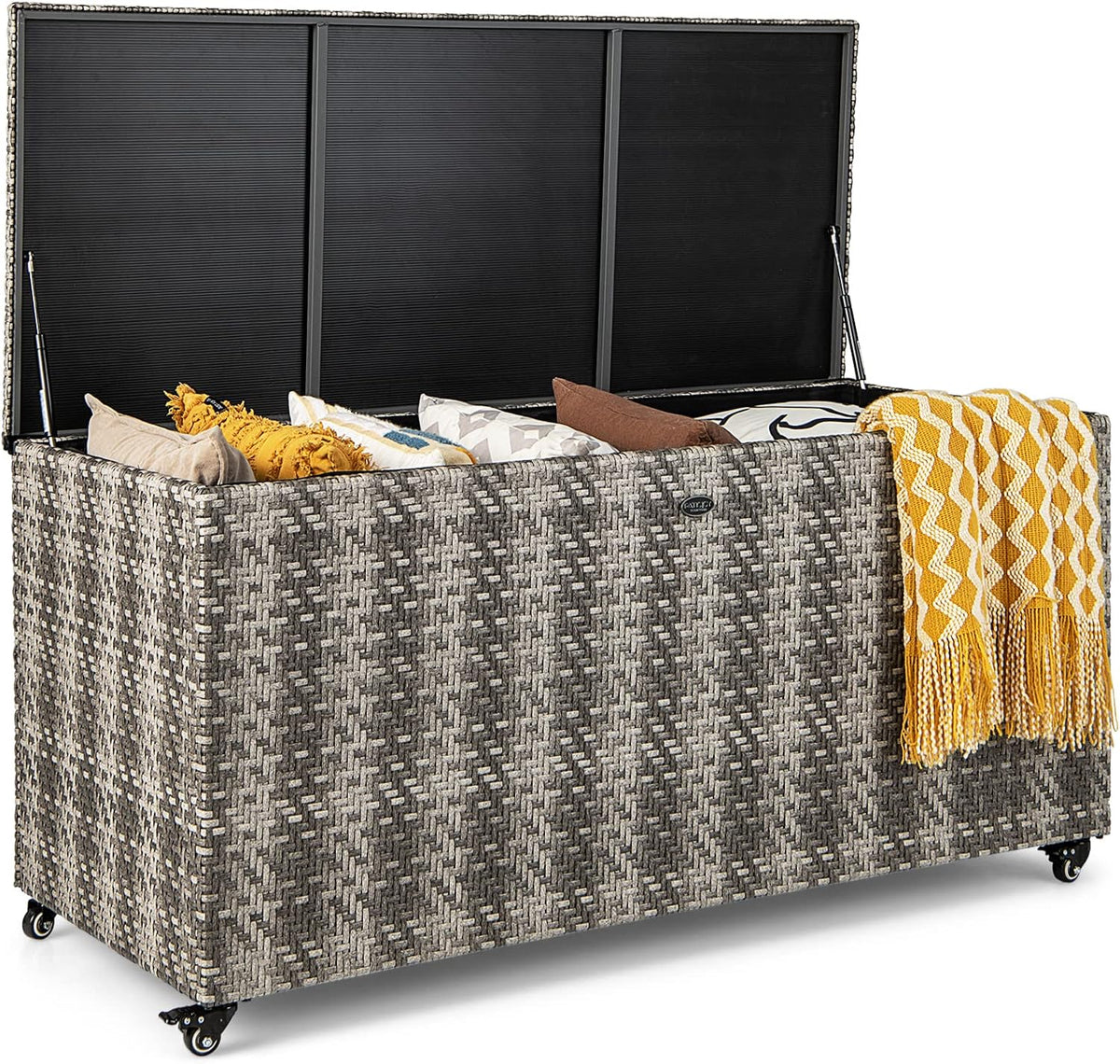 tangkula 96 gallon deck box, pe wicker outdoor, main product view
