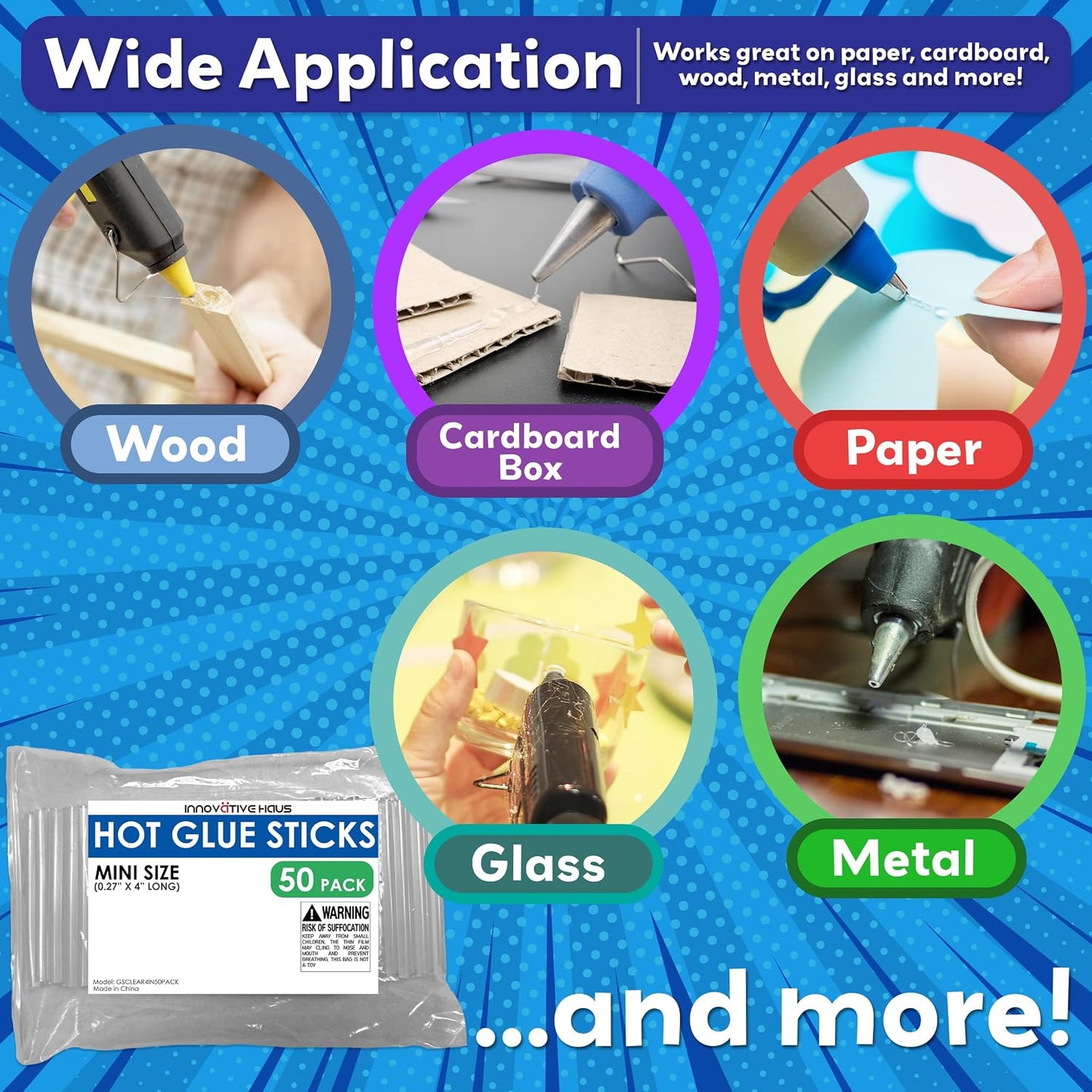 Mini Hot Glue Sticks for Mini Glue Guns, Clear, 50 Pack | Bulk Craft Adhesive, Small 4" x 0.27" Size, Transparent, Quick-Drying, Dual Temp, Bonds Wood, Metal, Glass, Fabric, Foam