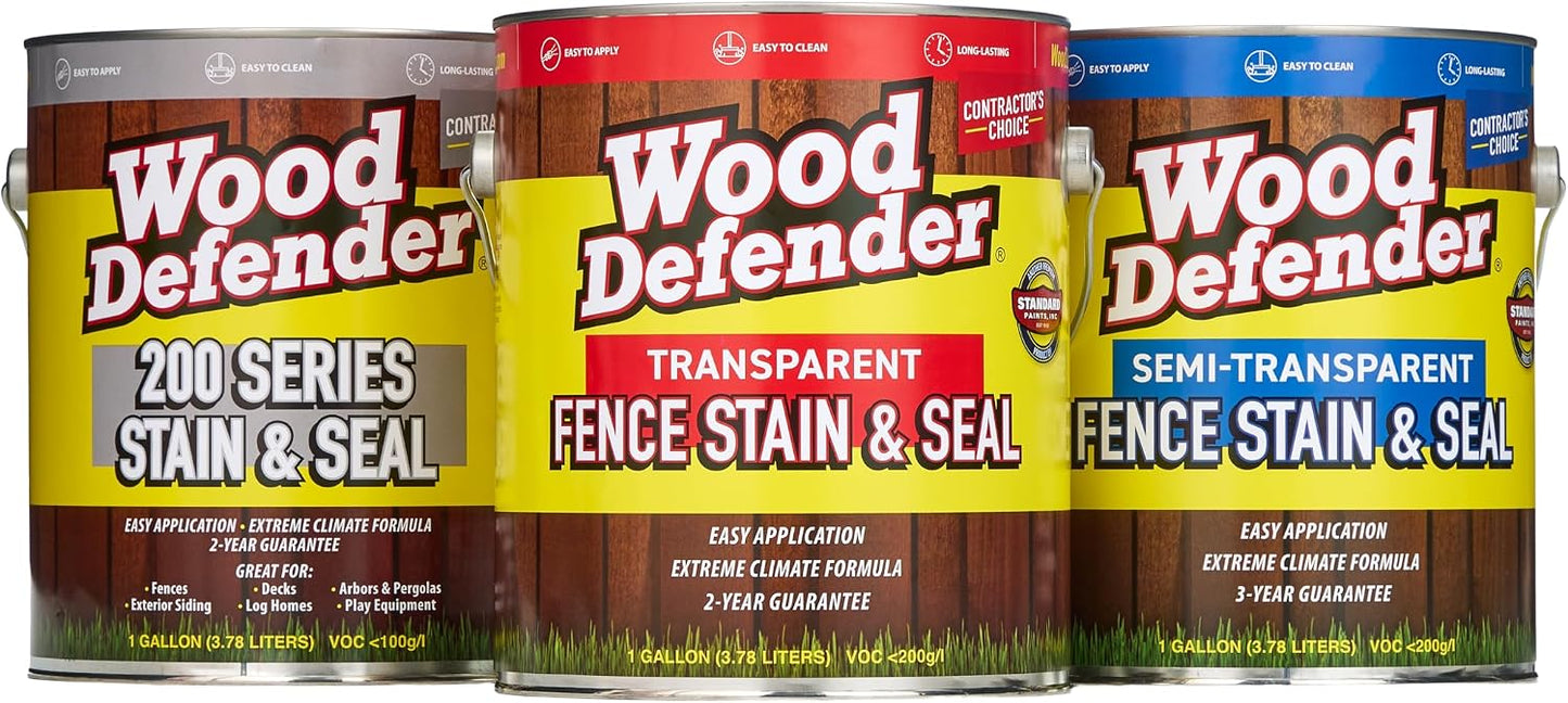 Wood Defender Transparent Fence Wood Stain and Seal in One, Oil-Based Penetrating Sealer, Professional-Grade, Long-Lasting, Weather-Resistant Protector, Oxford Brown, 1-Gallon