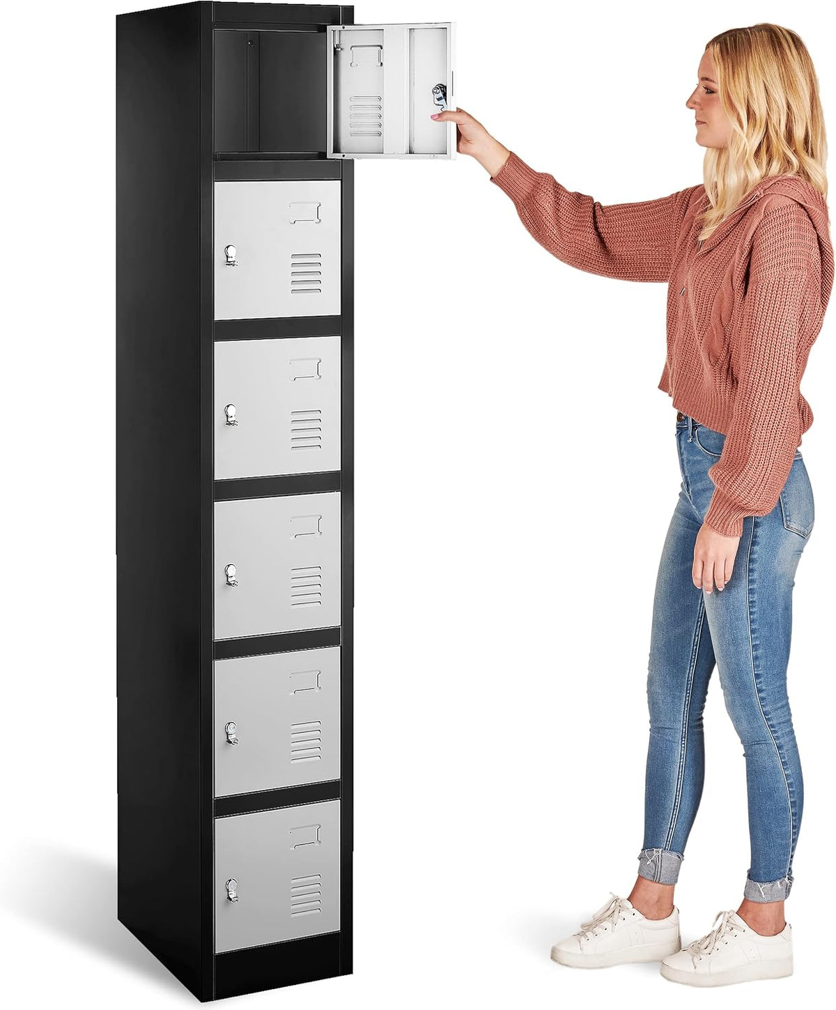 locker storage cabinet - 6 metal wall lockers, main product view