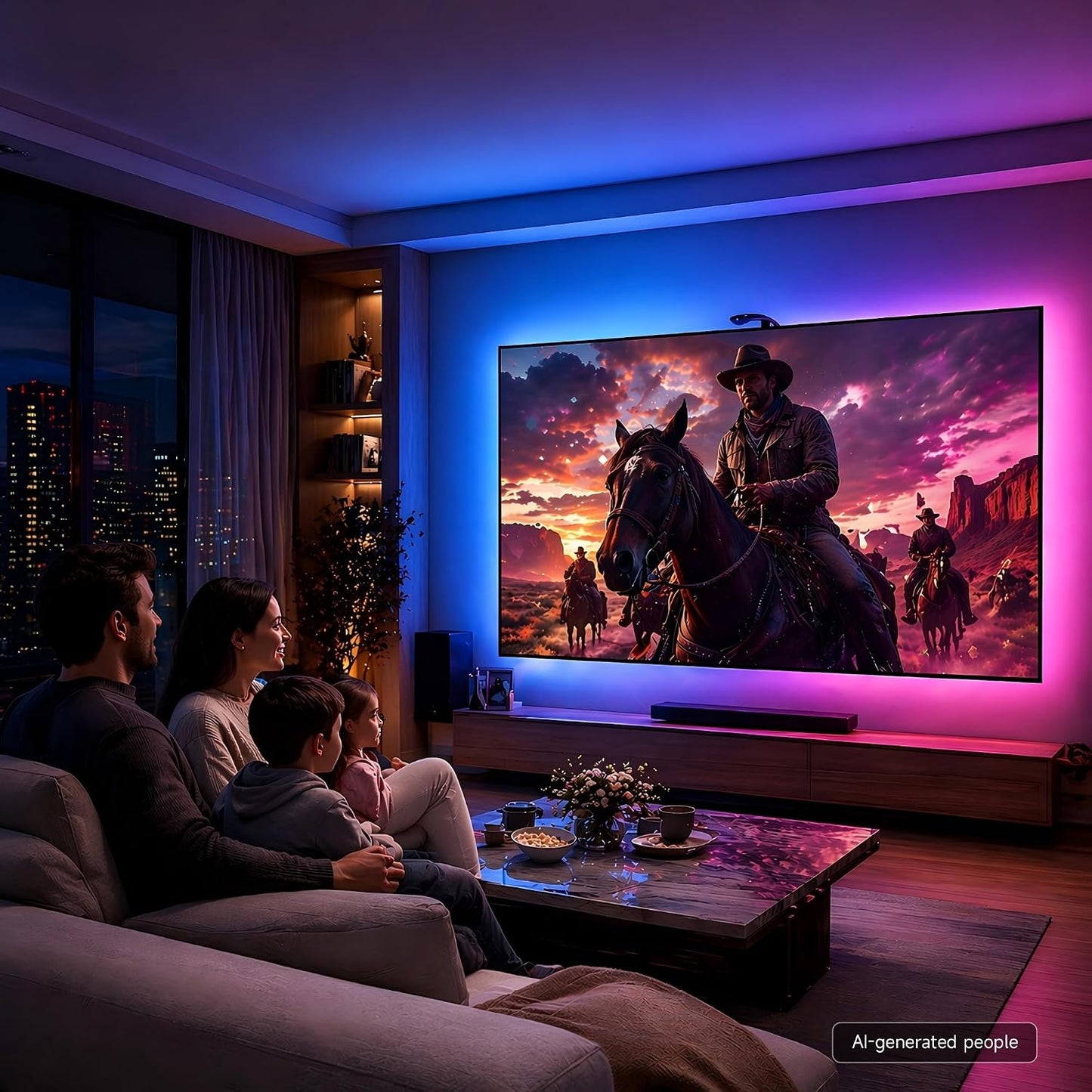 AOC TV LED Backlight, TV-Sync Lights for 55-65 Inch TVs, 14.8 ft | 0.03s optical color capture, 16-bit RGB, 60 LEDs/m, 32 scenes, 6 music modes, app DIY control, smart auto on/off