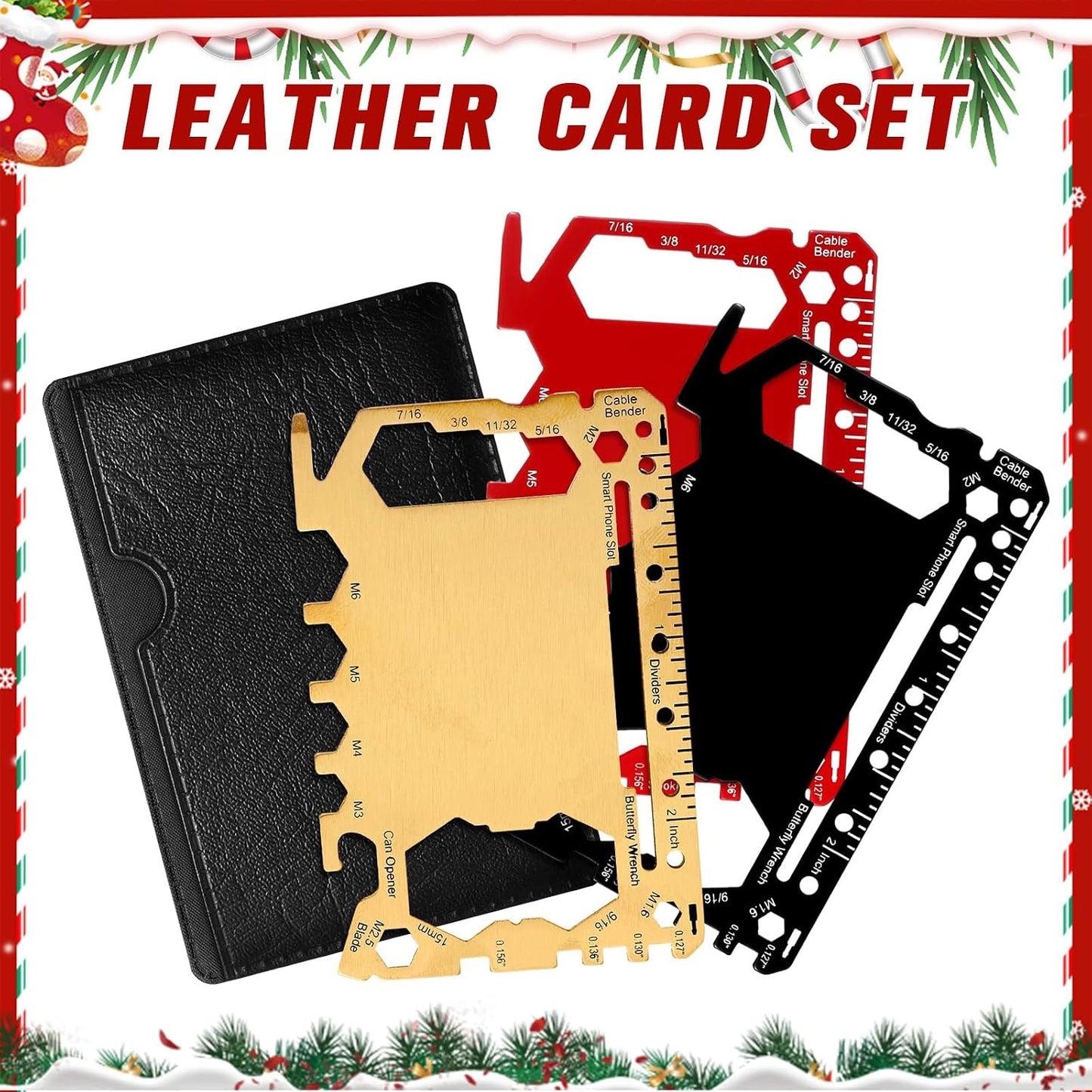 Cholemy 12 Pcs Credit Card Wallet Multitool,Black, Red, Gold,Classic Style | 46 in 1,Metal Stainless Steel,Survival Pocket Tool,Bottle Opener,Multipurpose for Husband Dad Men Christmas Birthday Gift