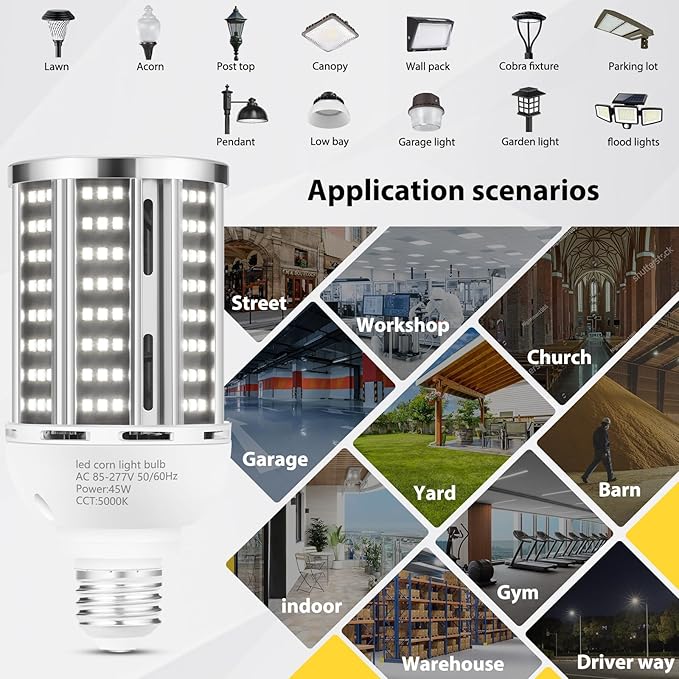 45W LED Corn Light Bulb 2 pack, 400W Equivalent 5000K Commercial Grade Daylight - Image 6