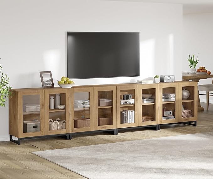 WAMPAT Modern TV Stand with Glass Doors - Image 8